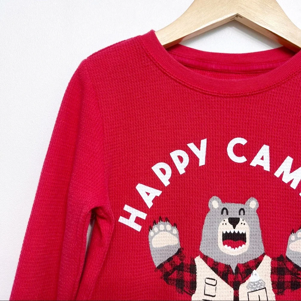 old navy | happy camper waffle knit thermal raglan tee red 5t